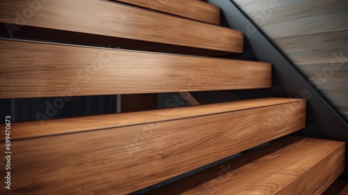Close up step of wooden modern staircase.