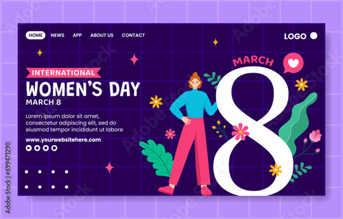 Women's Day Social Media Landing Page Cartoon Hand Drawn Templates Background Illustration