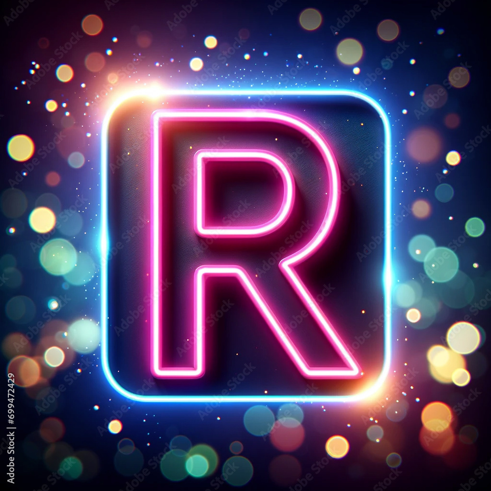 Radiant Neon Letter R, neon, letter R, bright, glow, alphabet, blue