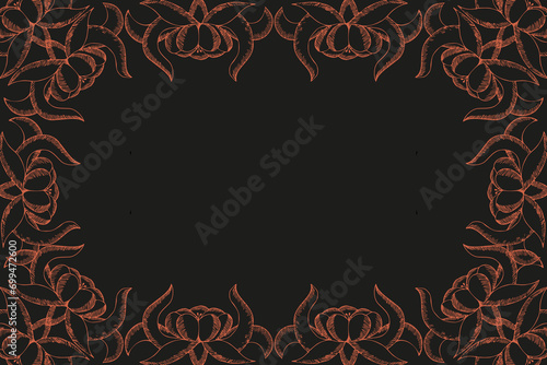 Summer Floral Frame with doodle flowers on black background. Design spring banner with copy space. Vector illustration can used web banner and poster.