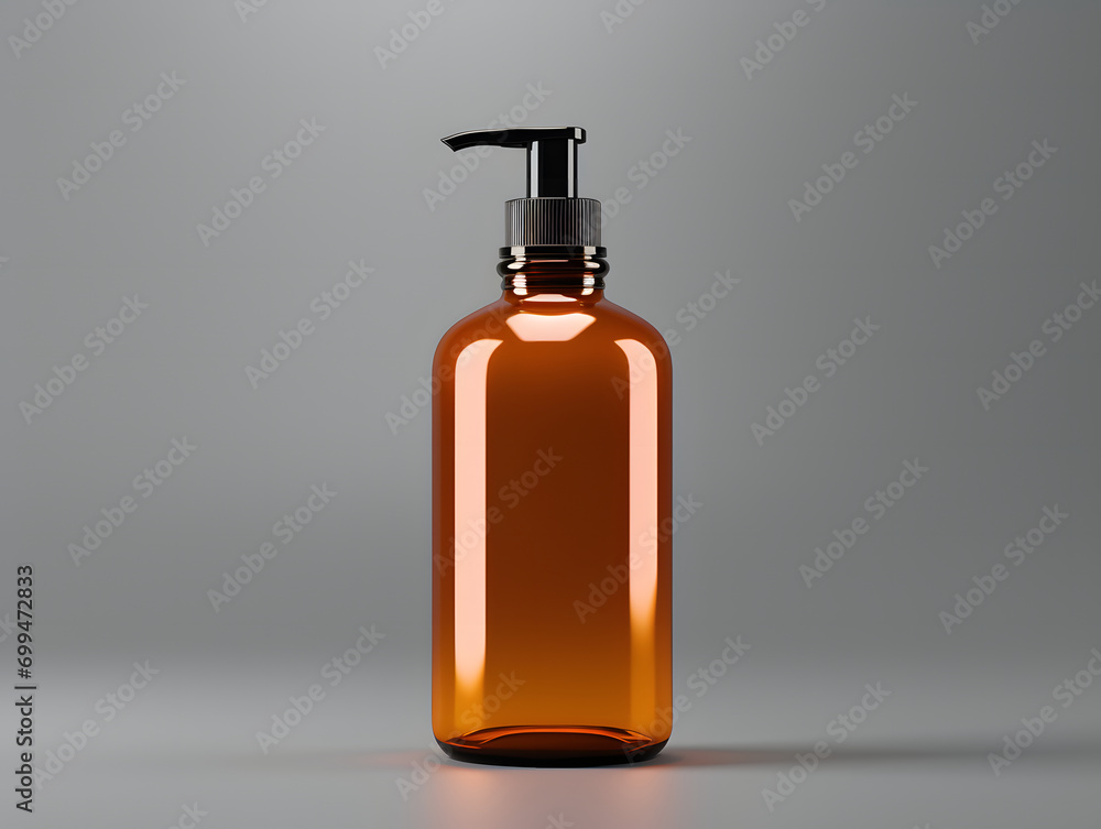 3D Amber Glass Pump Bottle Mockup 3D Amber Glass Pump Bottle Mockup