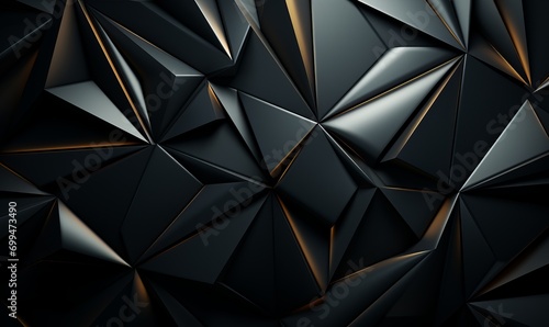 Abstract black polygonal background texture. Low poly dark wall. Deep black low polygon mesh wallpaper concept. House decoration. 3d rendering, 3d illustration. .