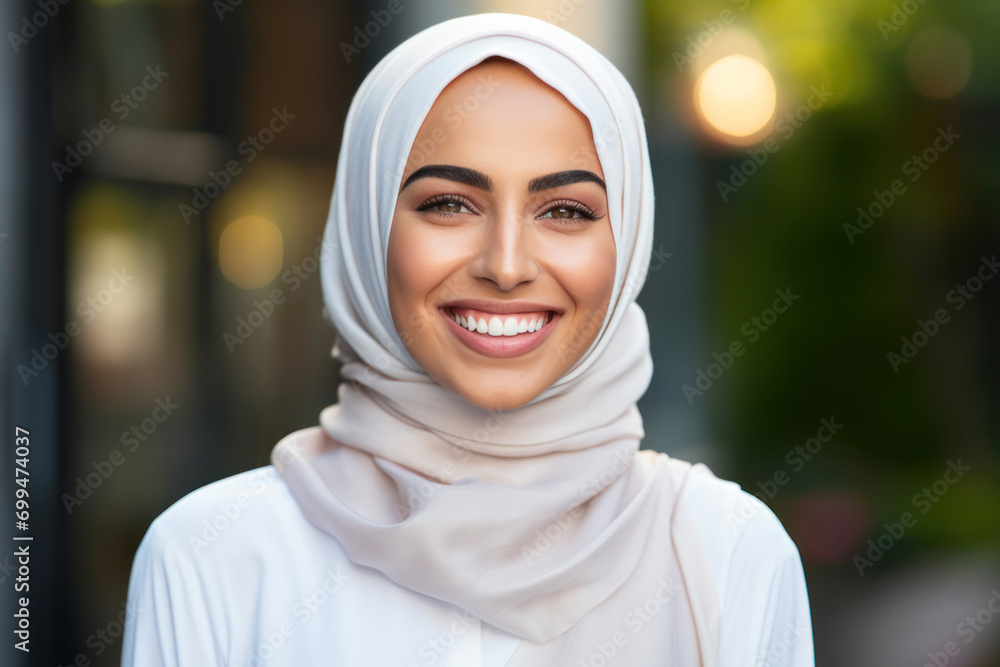 Close-up picture of a 30-year-old Middle Eastern woman, featuring a stunning, pearly-white smile, her teeth well-maintained and gleaming, set against a soft
Close-up picture of a 30-year-old Middle Eastern woman, featuring a stunning, pearly-white smile, her teeth well-maintained and gleaming, set against a soft