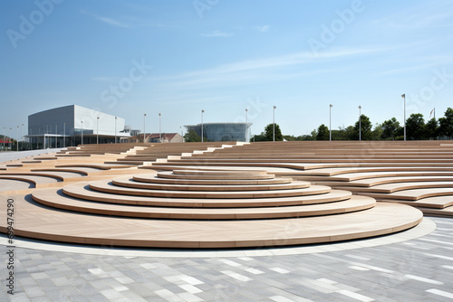 A modern amphitheater with tiered seating, combining functionality and contemporary design.