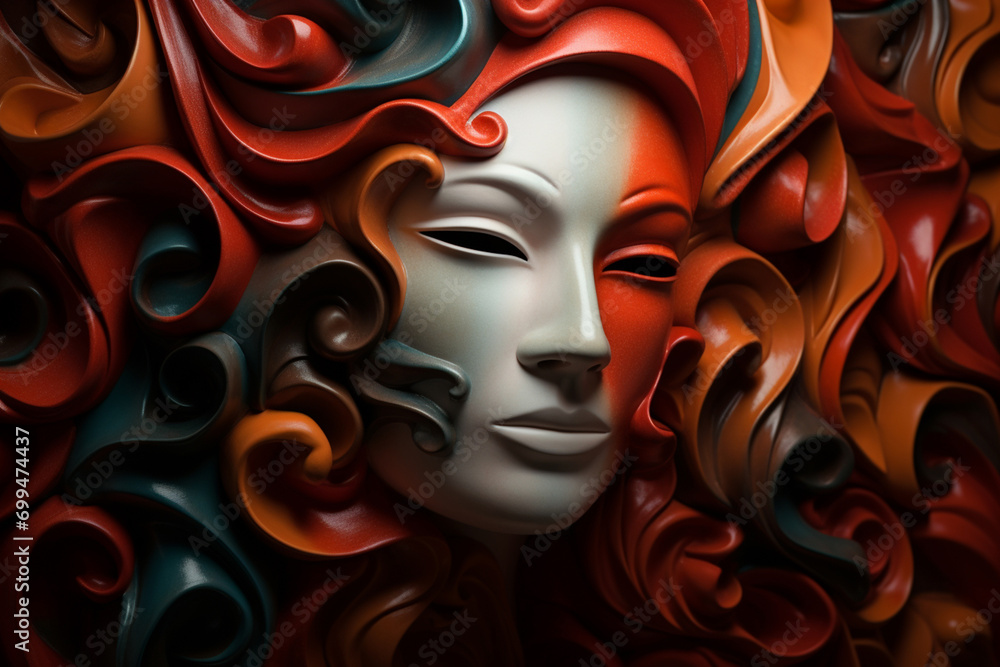 A face partially obscured by abstract masks, illustrating the layers of identity that individuals may present to the world.