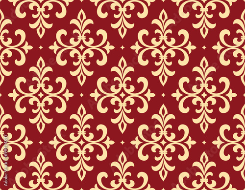 Floral pattern. Vintage wallpaper in the Baroque style. Seamless vector background. Gold and red ornament for fabric  wallpaper  packaging. Ornate Damask flower ornament