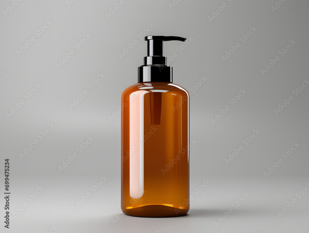 3D Amber Glass Pump Bottle Mockup 3D Amber Glass Pump Bottle Mockup