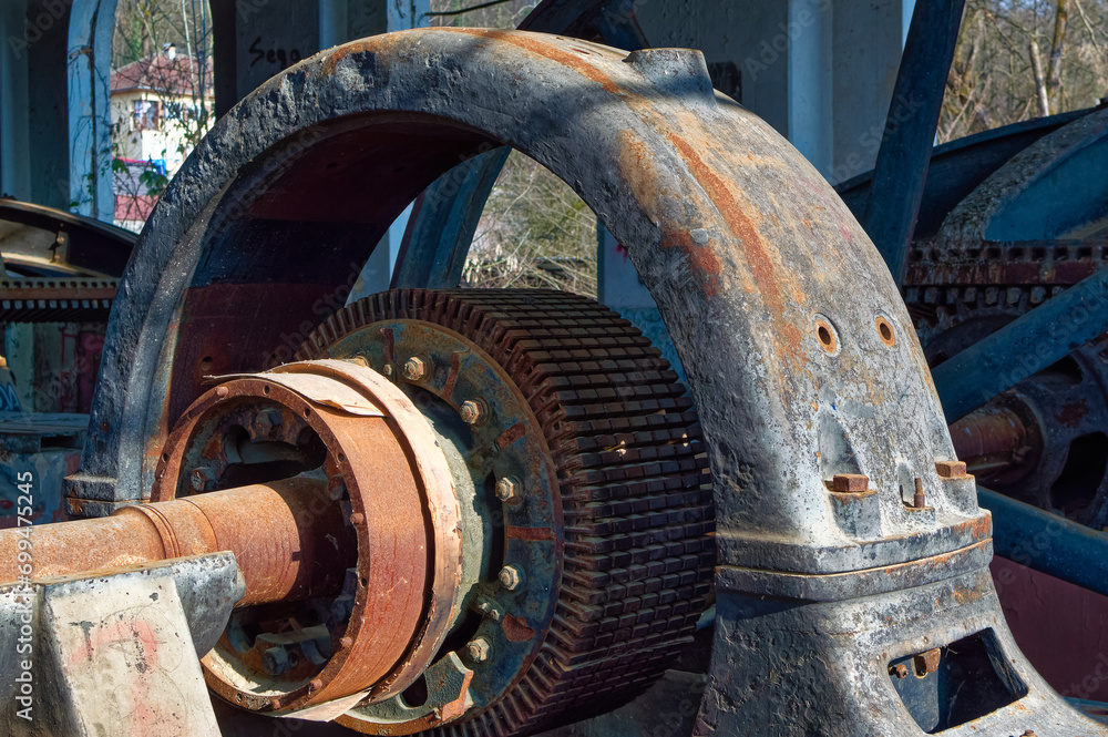 Metal parts of old and abandoned hydro power plant facilities.