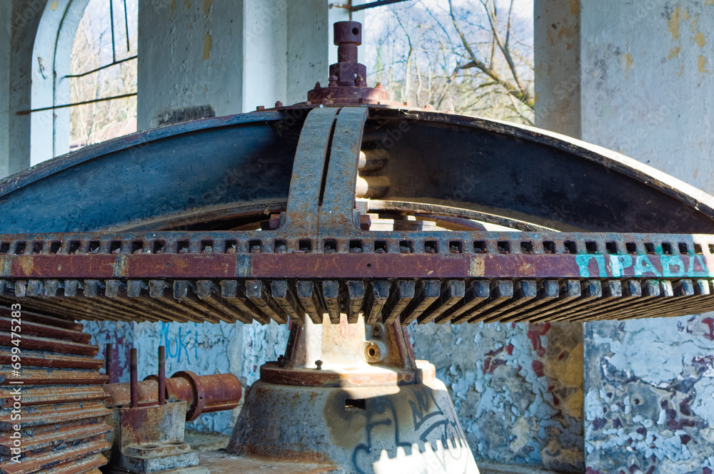 Metal parts of old and abandoned hydro power plant facilities.