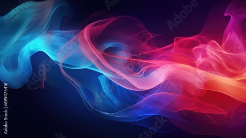 Chic spectrum mist over pitch-black canvas, enormous swirls of colorful smoke on dark background