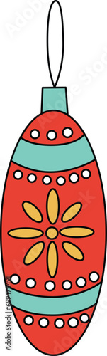 Bright Bauble Decorations for Christmas. These baubles are adorned with Tinsel and Festoon, featuring cute doodle patterns for the New Year festival. Decorate Christmas tree