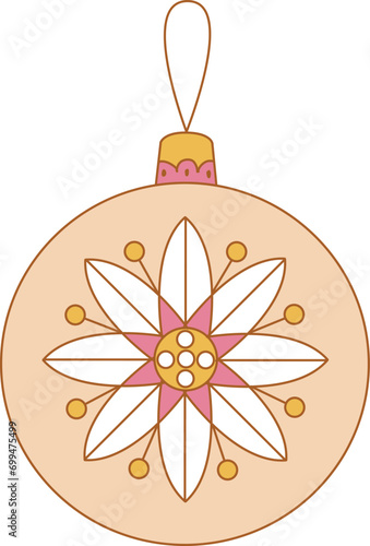 Bright Bauble Decorations for Christmas. These baubles are adorned with Tinsel and Festoon, featuring cute doodle patterns for the New Year festival. Decorate Christmas tree