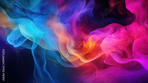 Mesmerizing prismatic smoke over shadowy surface, extensive plumes of colorful smoke on dark background