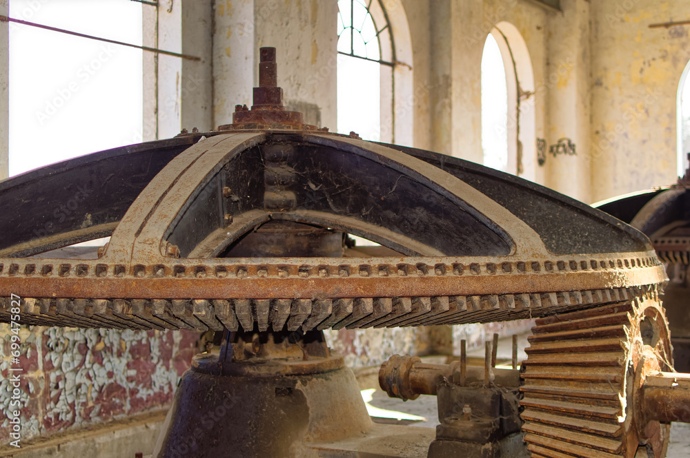 Metal parts of old and abandoned hydro power plant facilities.