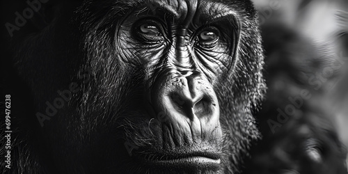 black and white portrait of a gorilla photo