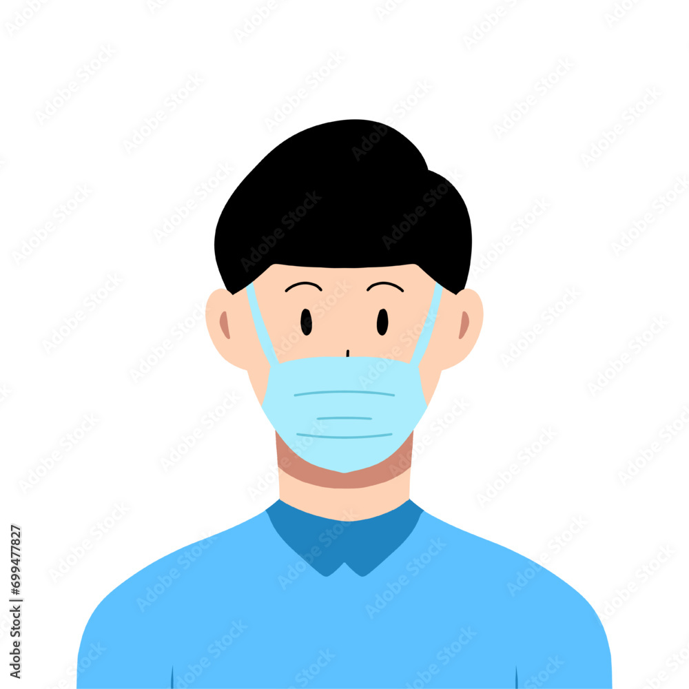man wearing mask illustration isolated on white and transparent background. medical mask, prevent spreading virus bacteria. air pollution. 