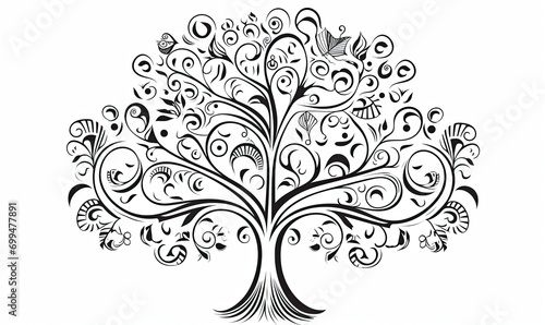 A black and white drawing of a tree