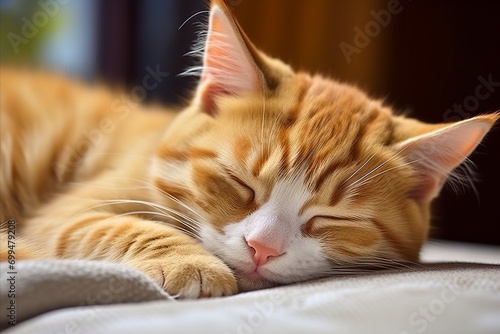 Wallpaper Mural Cozy Kitten. Adorable Sleep on Soft Blanket with Copy Space - Perfect for Banners. Torontodigital.ca