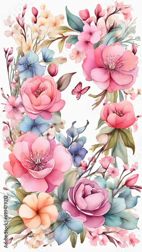 Beautiful vector card with watercolor flowers. Hand drawn illustration.