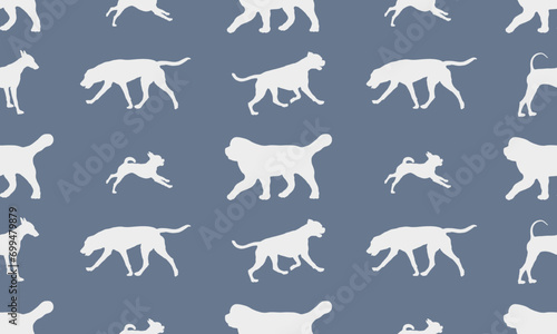 Dog silhouettes different breeds in various poses. Endless texture. Seamless pattern. Design for fabric  decor  wallpaper  wrapping paper  printing. Vector illustration.