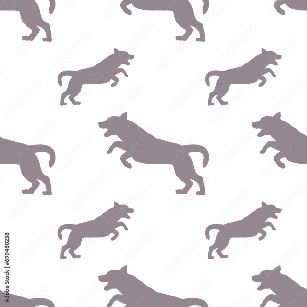 Running and jumping labrador retriever isolated on a white background. Seamless pattern. Endless texture. Design for wallpaper, fabric, print. Vector illustration.