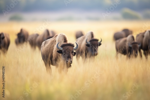 bison herd moving through tallgrass prairie