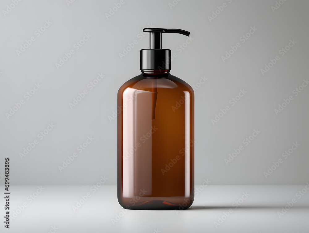 3D Amber Glass Pump Bottle Mockup 3D Amber Glass Pump Bottle Mockup
