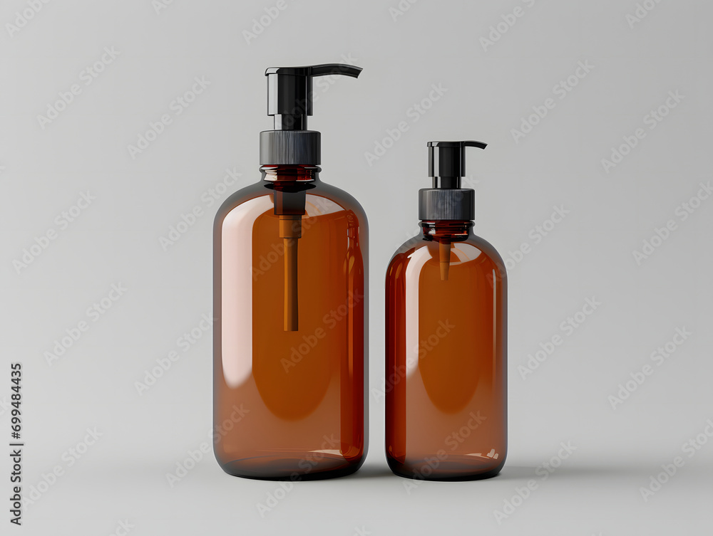 3D Amber Glass Pump Bottle Mockup 3D Amber Glass Pump Bottle Mockup