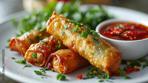 Vietnamese vegeratian egg rolls, cha gio chay on white background photo