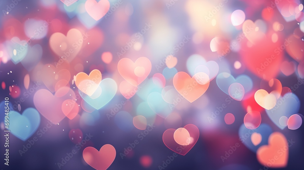 Abstract Background of Pastel Bokeh Hearts in Soft Focus for Romantic Concept