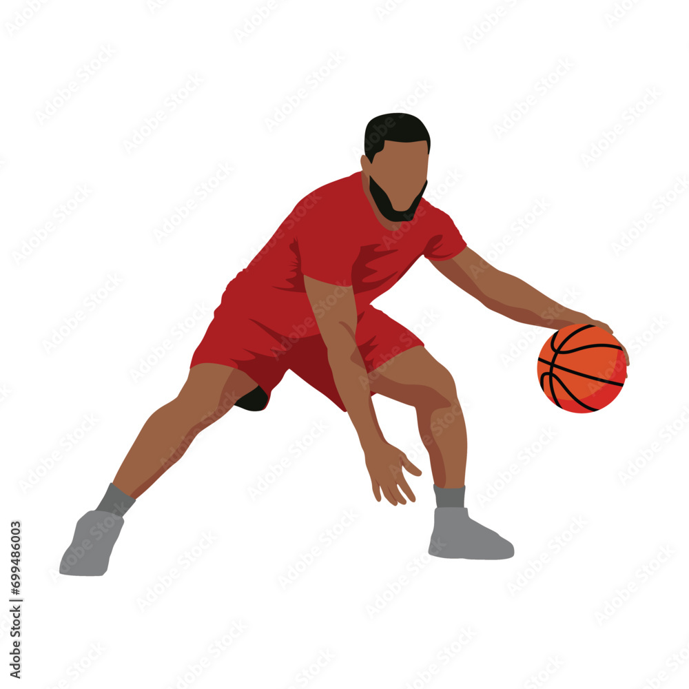 Basketball Player with Red Jersey Detailed Pose Vector Isolated