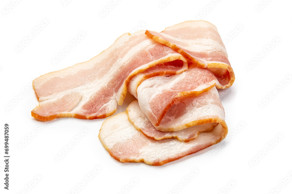 raw bacon slices isolated on white background raw bacon slices isolated on white background