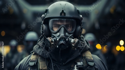 Soldier with gas mask