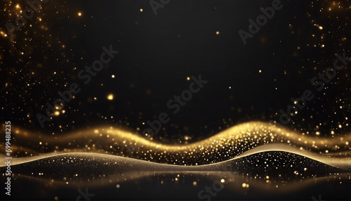 Onde d'Oro Digitali- Sfondo Astratto con Particelle Dorate - Pavimento Luminoso e Scintillante photo