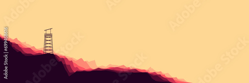 watch tower in mountain flat design vector banner template good for web banner, ads banner, tourism banner, wallpaper, background template, and adventure design backdrop