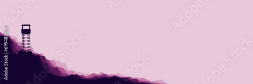 watch tower in mountain flat design vector banner template good for web banner, ads banner, tourism banner, wallpaper, background template, and adventure design backdrop