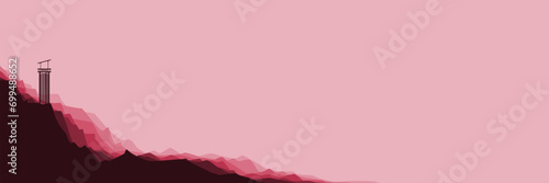 watch tower in mountain flat design vector banner template good for web banner, ads banner, tourism banner, wallpaper, background template, and adventure design backdrop