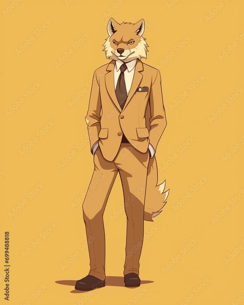 Illustration of a fox in a suit on a yellow background