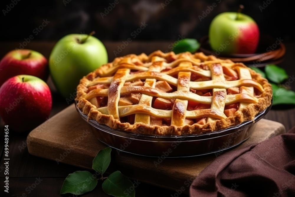 Apple Pie background. National Pie Day, Thanksgiving traditional dessert, autumn bakery concept. .For postcard, banner, wallpaper, backdrop, web, card, poster, cover, print. Copy space. Apple Pie background. National Pie Day, Thanksgiving traditional dessert, autumn bakery concept. .For postcard, banner, wallpaper, backdrop, web, card, poster, cover, print. Copy space.