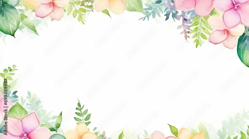 Watercolour frame with flowers and florals, copy space Watercolour frame with flowers and florals, copy space