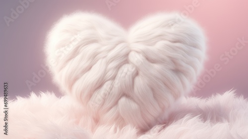 Fluffy plush heart background. Heart shape furry soft pillow or cushion illustration for web, card, poster, print, wallpaper. Valentine's day, love concept.