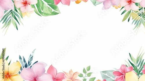 Watercolour frame with flowers and florals, copy space  #699489661