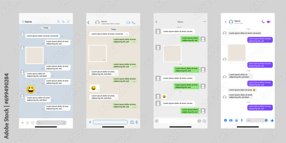 Instant Messaging Mobile App Templates with chatting screen. SMS chat composer. Smart Phone chatting messenger template bubbles. Vector Chat app template Vector. Instant Messaging Mobile App Templates with chatting screen. SMS chat composer. Smart Phone chatting messenger template bubbles. Vector Chat app template Vector.