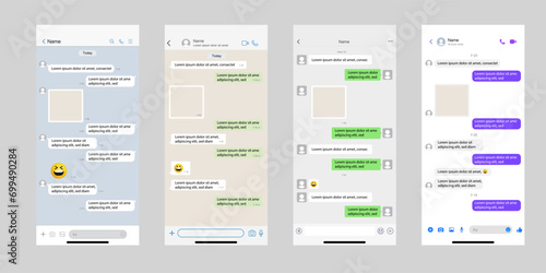 Instant Messaging Mobile App Templates with chatting screen. SMS chat composer. Smart Phone chatting messenger template bubbles. Vector Chat app template Vector.