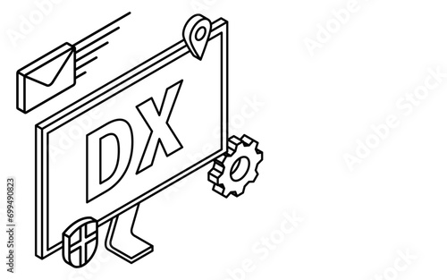IT, DX image, simple computer monitor and IT icon, isometric