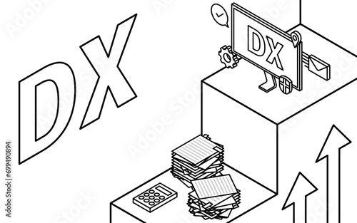 Improving operations with DX, envisioning success and growth, moving from inefficient business to smart business, isometric