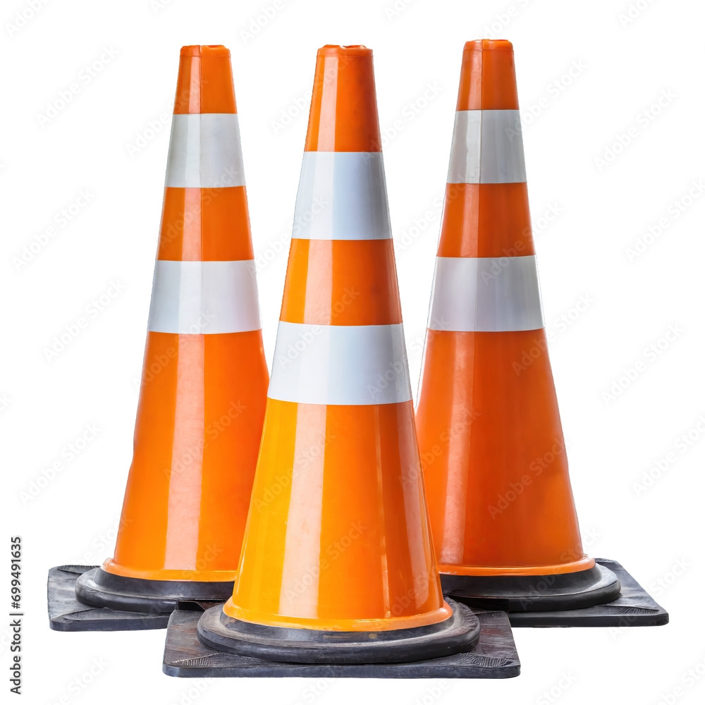 Three traffic cones - isolated on white background Three traffic cones - isolated on white background