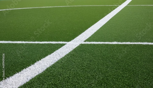 Green Synthetic Grass Field with White Corner Line