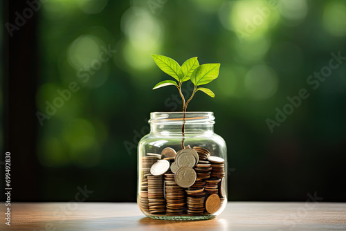 Coins in a jar, concept of money growing 