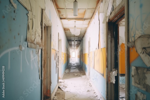 discolored painting of an abandoned asylum hallway © primopiano